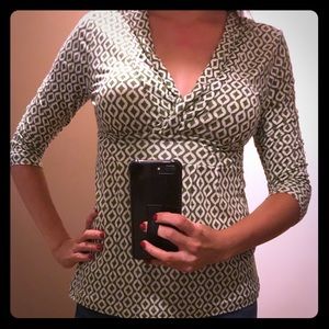 Green & Cream 3/4 Sleeve Top